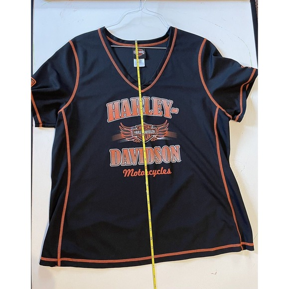 Harley Davidson XL Short Sleeve Women's Baseball Style Jersey Black Orange VA - Picture 8 of 14